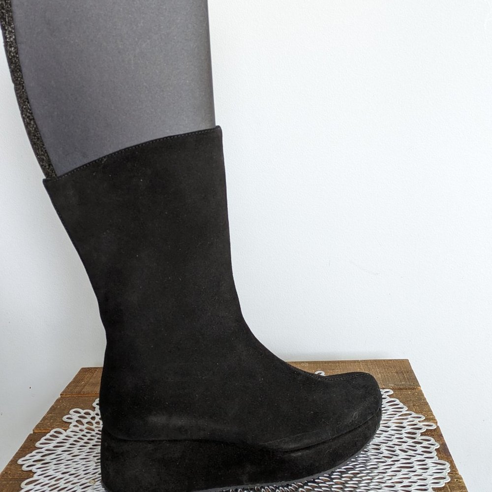 Brand New, Black Suede Platform Wedge Casual Dress Boots by Kelton, Size US 7